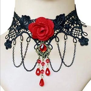 Gothic Lace with a Rose Choker Necklace